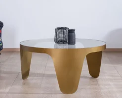 Meuble House Table basse ronde laiton antique et verre "Gilt Antique"