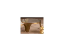 Meuble House Table basse ronde laiton antique et verre 