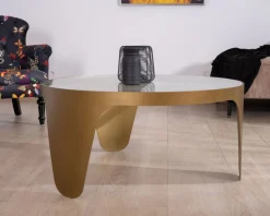 Meuble House Table basse ronde laiton antique et verre 