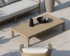 Meuble House Table basse spécial extérieur design épuré en teck finition naturelle sablée "Vérone" Hot