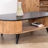 Meuble House Table basse vintage design arrondi en acacia naturel et noir "Boogie" Online