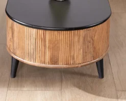 Meuble House Table basse vintage design arrondi en acacia naturel et noir "Boogie" Online