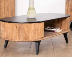 Meuble House Table basse vintage design arrondi en acacia naturel et noir