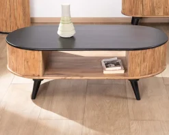 Meuble House Table basse vintage design arrondi en acacia naturel et noir