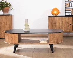 Meuble House Table basse vintage design arrondi en acacia naturel et noir