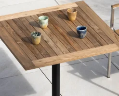 Meuble House Table bistrot 80x80 cm en teck et pied central aluminium "Ozone" plateau rabattable Sale