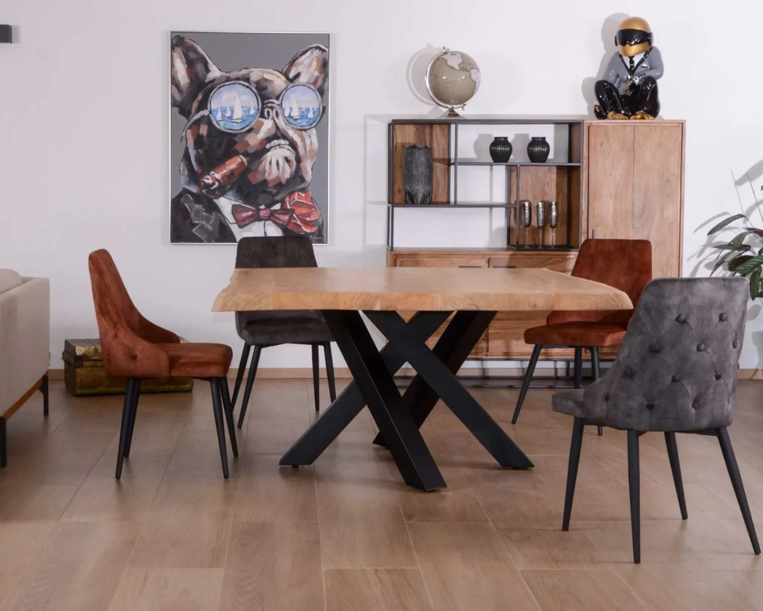 Meuble House Table carrée 150x150 cm acacia naturel massif et métal noir "Baillif" Discount