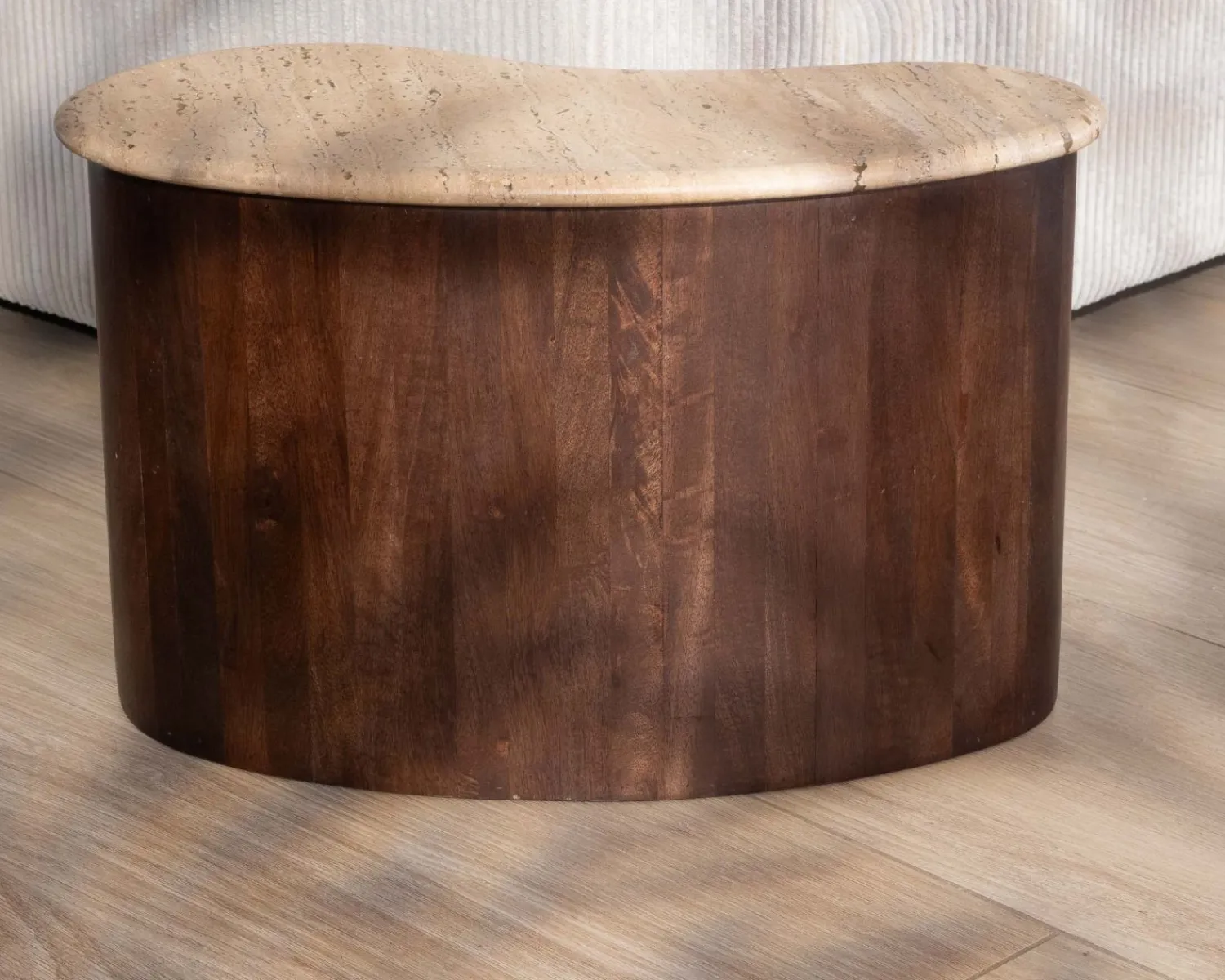 Meuble House Table d'appoint design en travertin et manguier "Archipel" forme naturelle New
