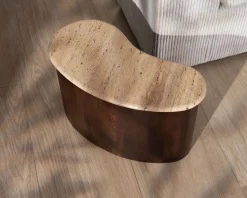 Meuble House Table d'appoint design en travertin et manguier