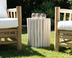Meuble House Table d'appoint style ethnique en branches de teck "Sumatra" blanc et bois Discount