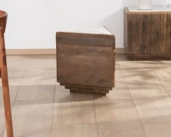 Meuble House Table d'appoint triangulaire en bois recyclé et plateau marbre blanc "Mood" Clearance
