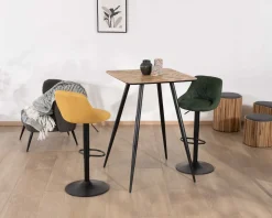 Meuble House Table de bar carrée 75cm en teck recyclé et pieds crayons noirs "Foster" Discount