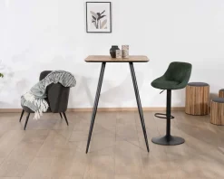 Meuble House Table de bar carrée 75cm en teck recyclé et pieds crayons noirs 