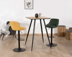 Meuble House Table de bar carrée 75cm en teck recyclé et pieds crayons noirs 