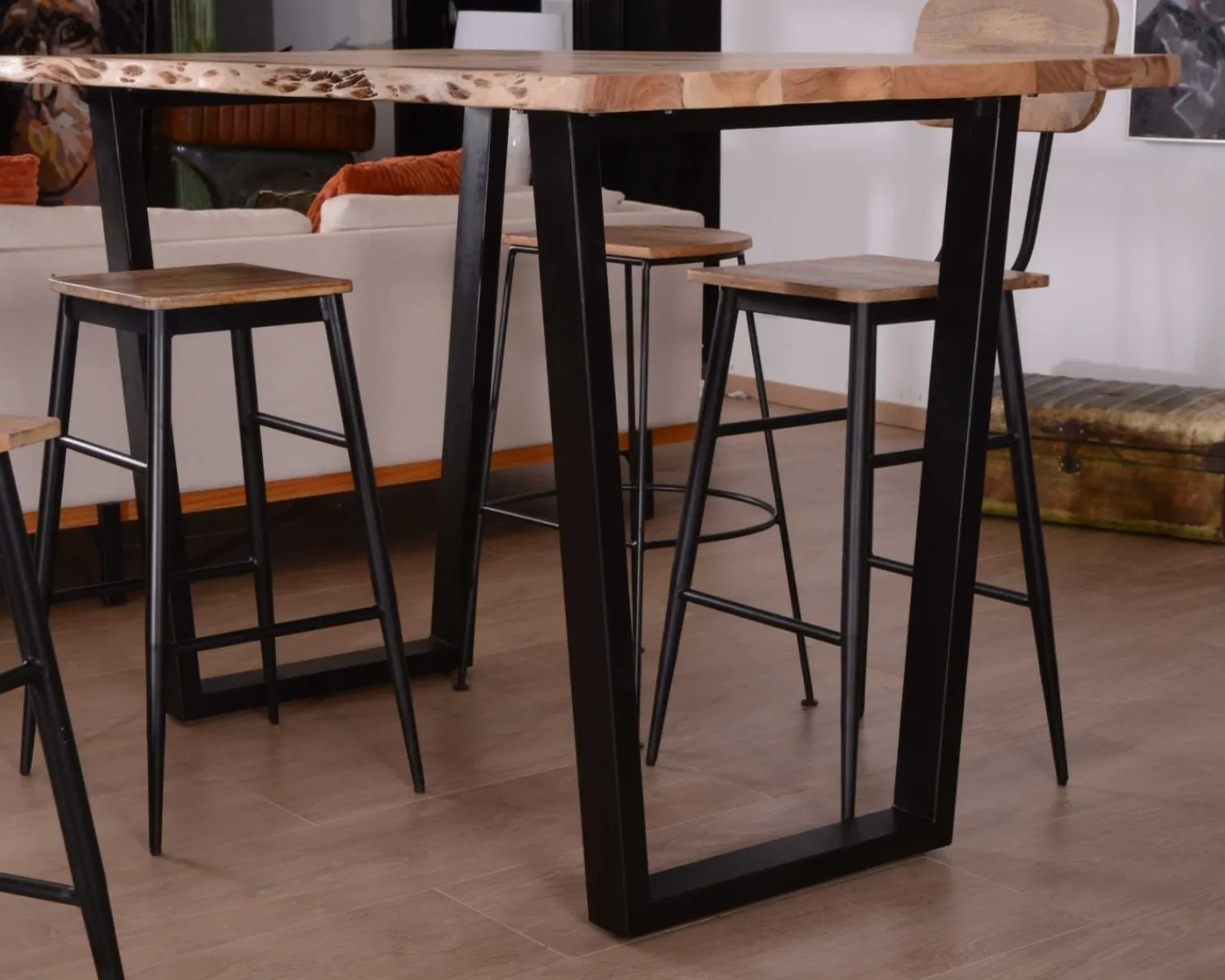 Meuble House Table de bar 150x90 métal et acacia massif naturel "Jaffna"