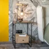 Meuble House Table de chevet design en métal et bois avec plateau en placage pierre "Pikto" Best