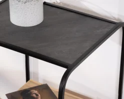 Meuble House Table de chevet design en métal et bois avec plateau en placage pierre "Pikto" Best