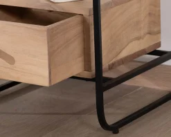 Meuble House Table de chevet design en métal et bois avec plateau en placage pierre 