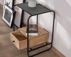 Meuble House Table de chevet design en métal et bois avec plateau en placage pierre 