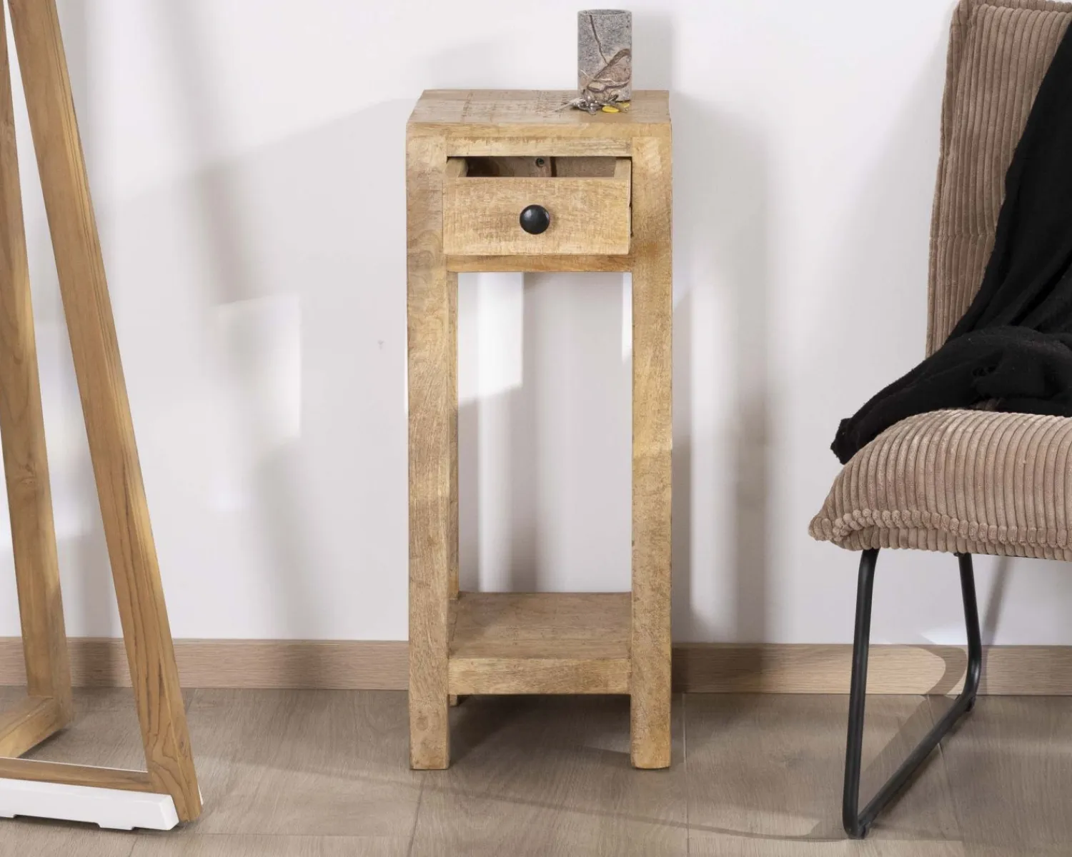 Meuble House Table de chevet haute ou sellette avec 1 tiroir "Manoha" en manguier H 70 cm Clearance