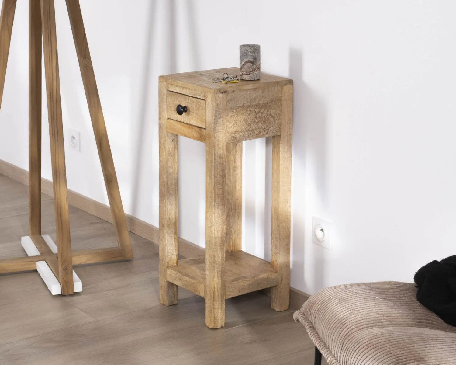 Meuble House Table de chevet haute ou sellette avec 1 tiroir "Manoha" en manguier H 70 cm Clearance