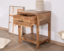 Meuble House Table de chevet ou d'appoint en acacia avec tiroir "Conoa" Outlet