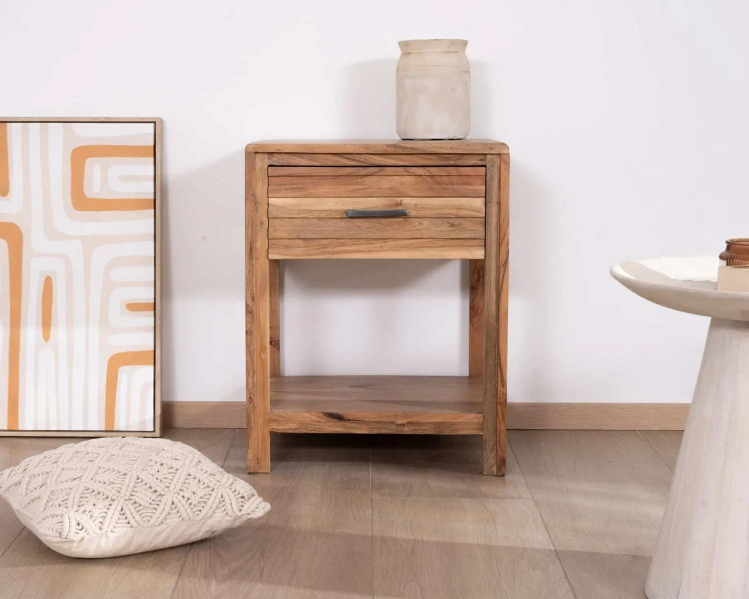 Meuble House Table de chevet ou d'appoint en acacia avec tiroir "Conoa" Outlet