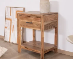 Meuble House Table de chevet ou d'appoint en acacia avec tiroir