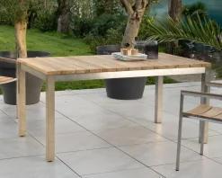 Meuble House Table de jardin extensible 160 à 220 cm design contemporain "Melta" en teck et acier inoxydable Clearance