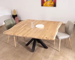 Meuble House Table de repas carrée 120 cm en acacia et pieds croix métal