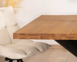 Meuble House Table de repas carrée en teck pied métal 130 cm "Zenia" Best