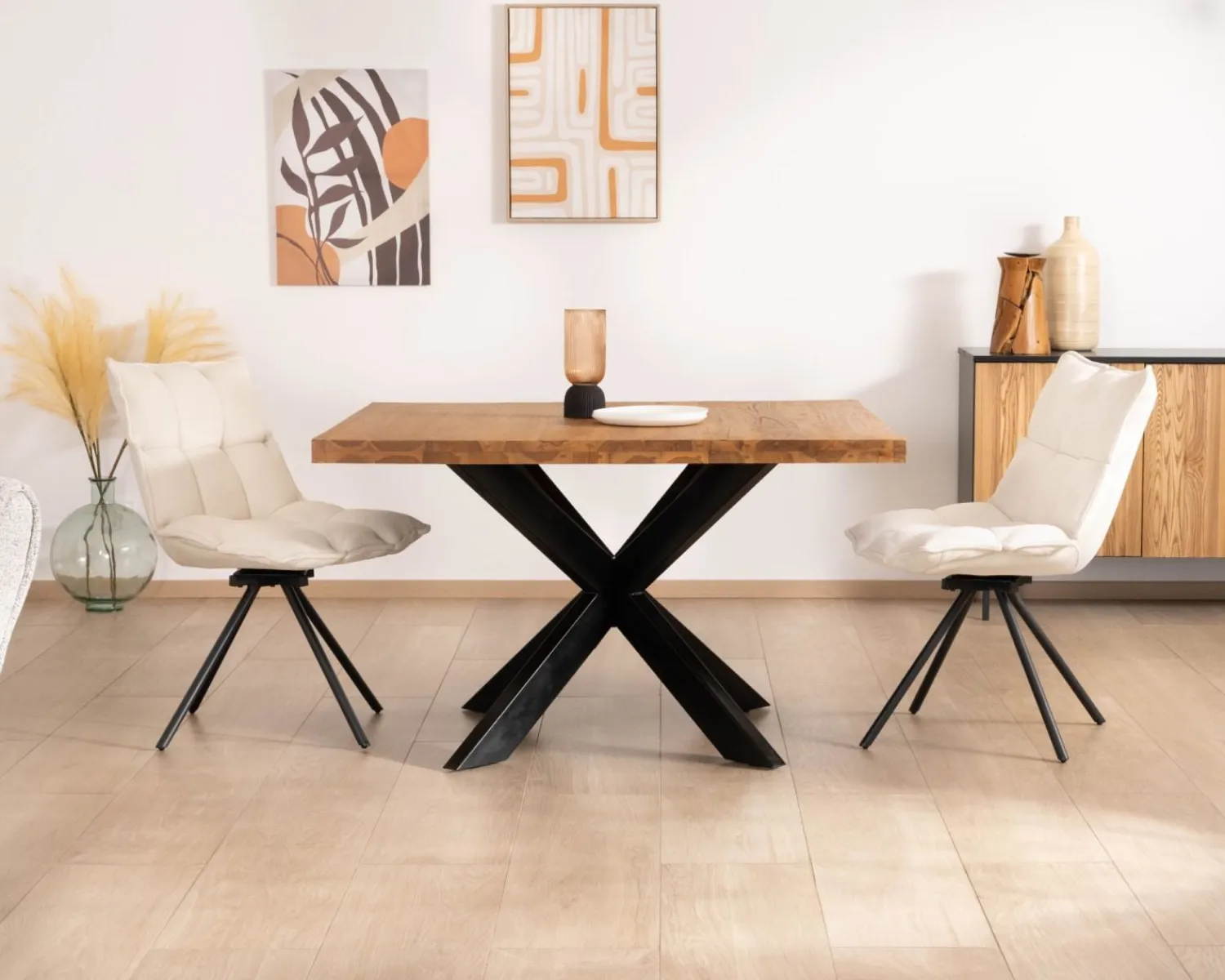 Meuble House Table de repas carrée en teck pied métal 130 cm "Zenia" Best