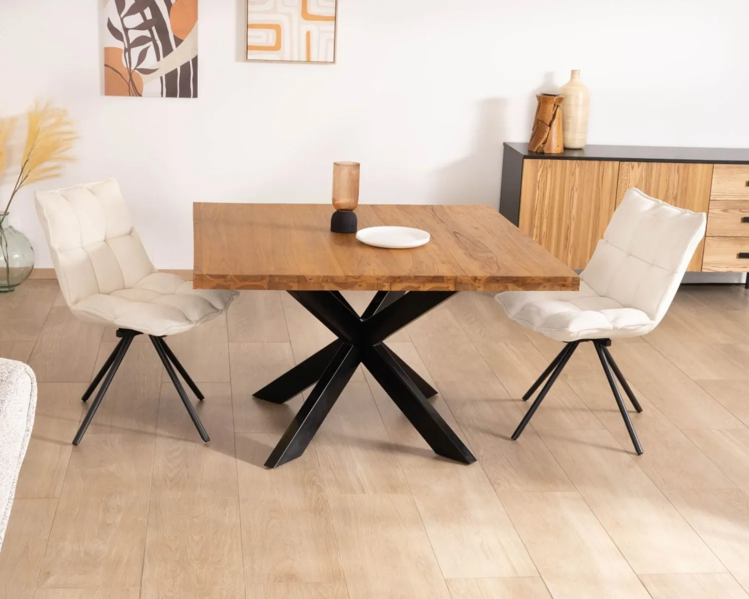Meuble House Table de repas carrée en teck pied métal 130 cm "Zenia" Best