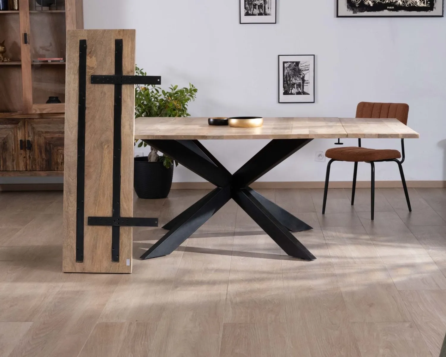Meuble House Table de repas carrée 120x120cm style industriel manguier et métal "Haden" avec extensions New