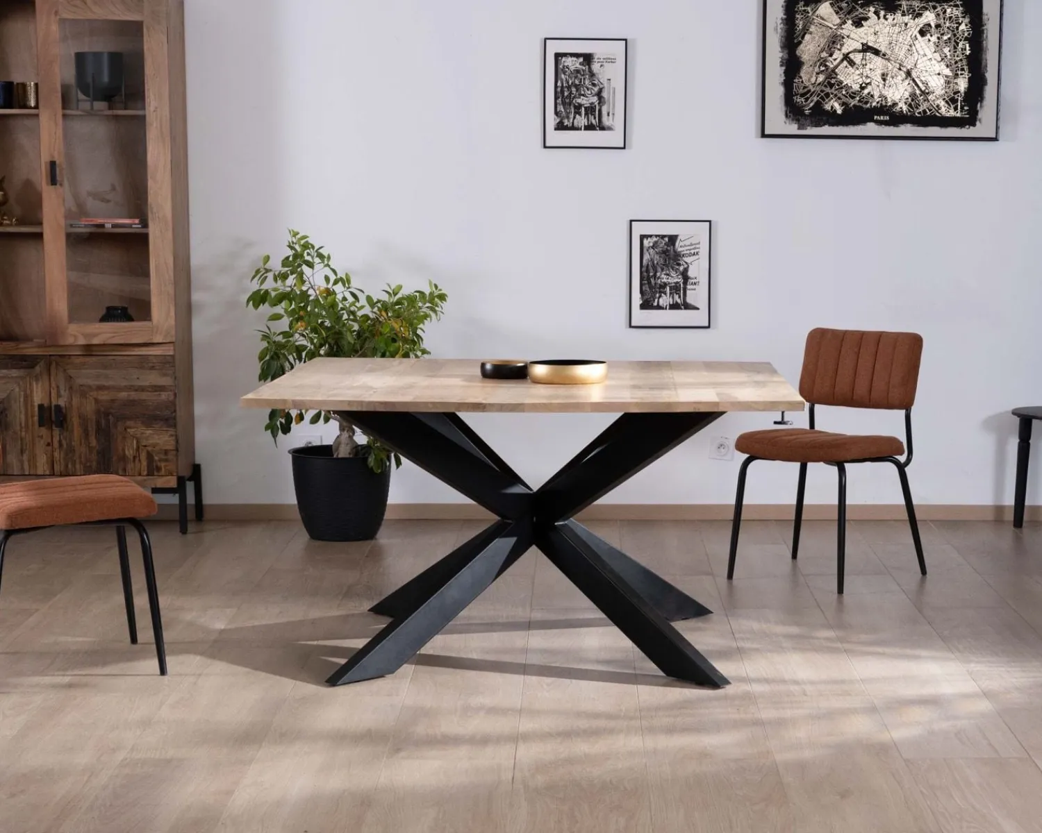 Meuble House Table de repas carrée 120x120cm style industriel manguier et métal "Haden" avec extensions New