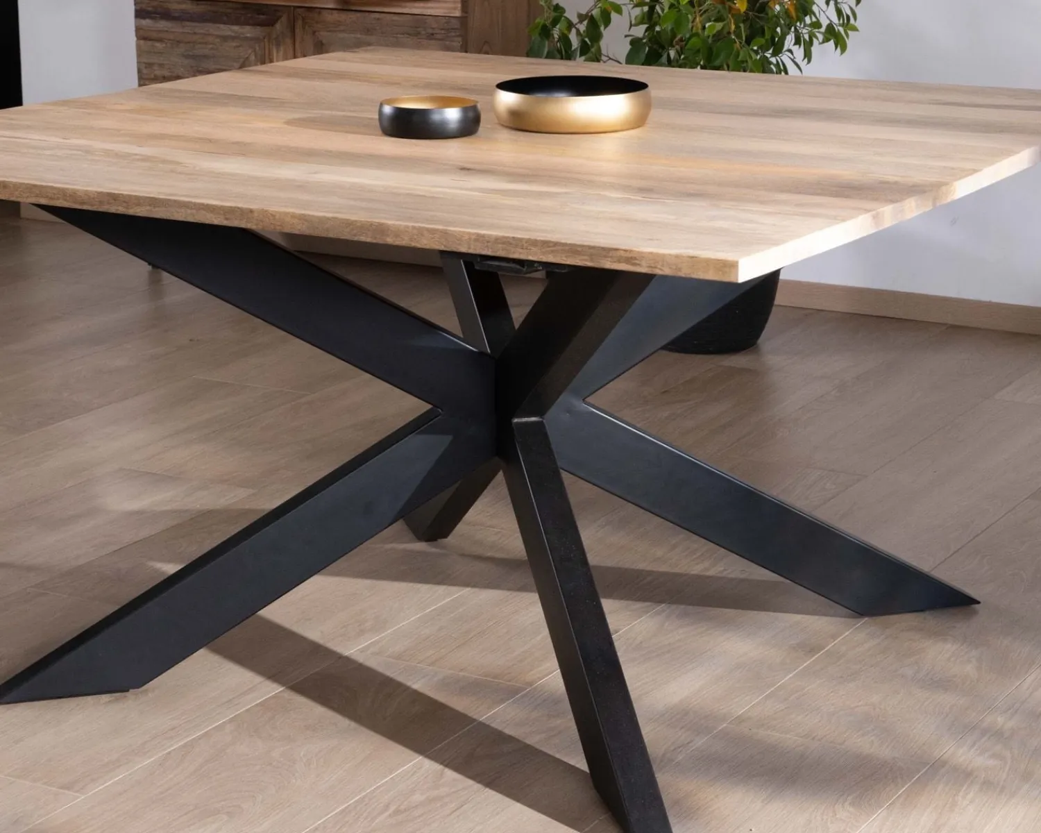 Meuble House Table de repas carrée 120x120cm style industriel manguier et métal "Haden" avec extensions New