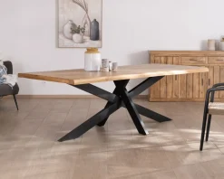 Meuble House Table de repas 200 cm plateau en manguier bords naturels "Presolino" pieds croix métal