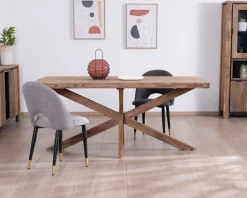 Meuble House Table de repas 180 cm plateau naturel et pieds croix 