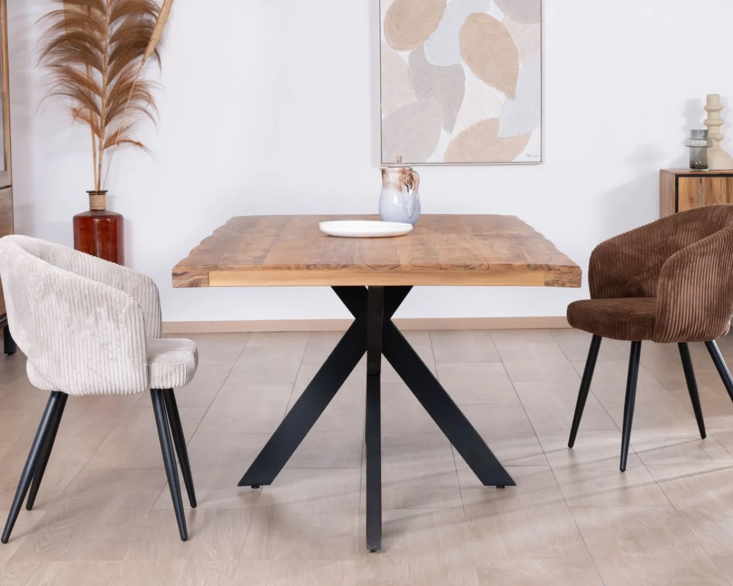 Meuble House Table de repas contemporaine en bois 200 cm "Olonie" pieds croisés en métal New