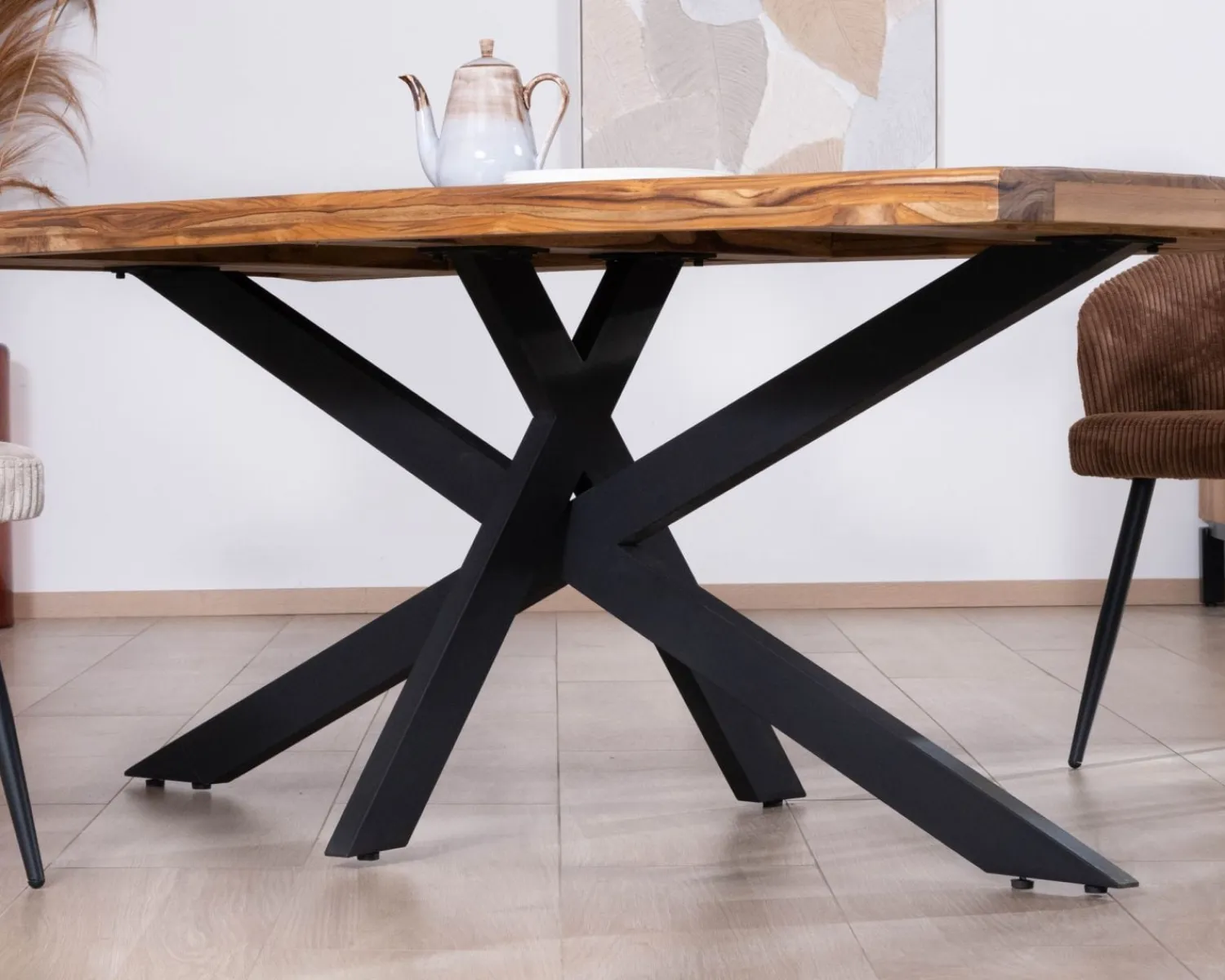 Meuble House Table de repas contemporaine en bois 200 cm "Olonie" pieds croisés en métal New