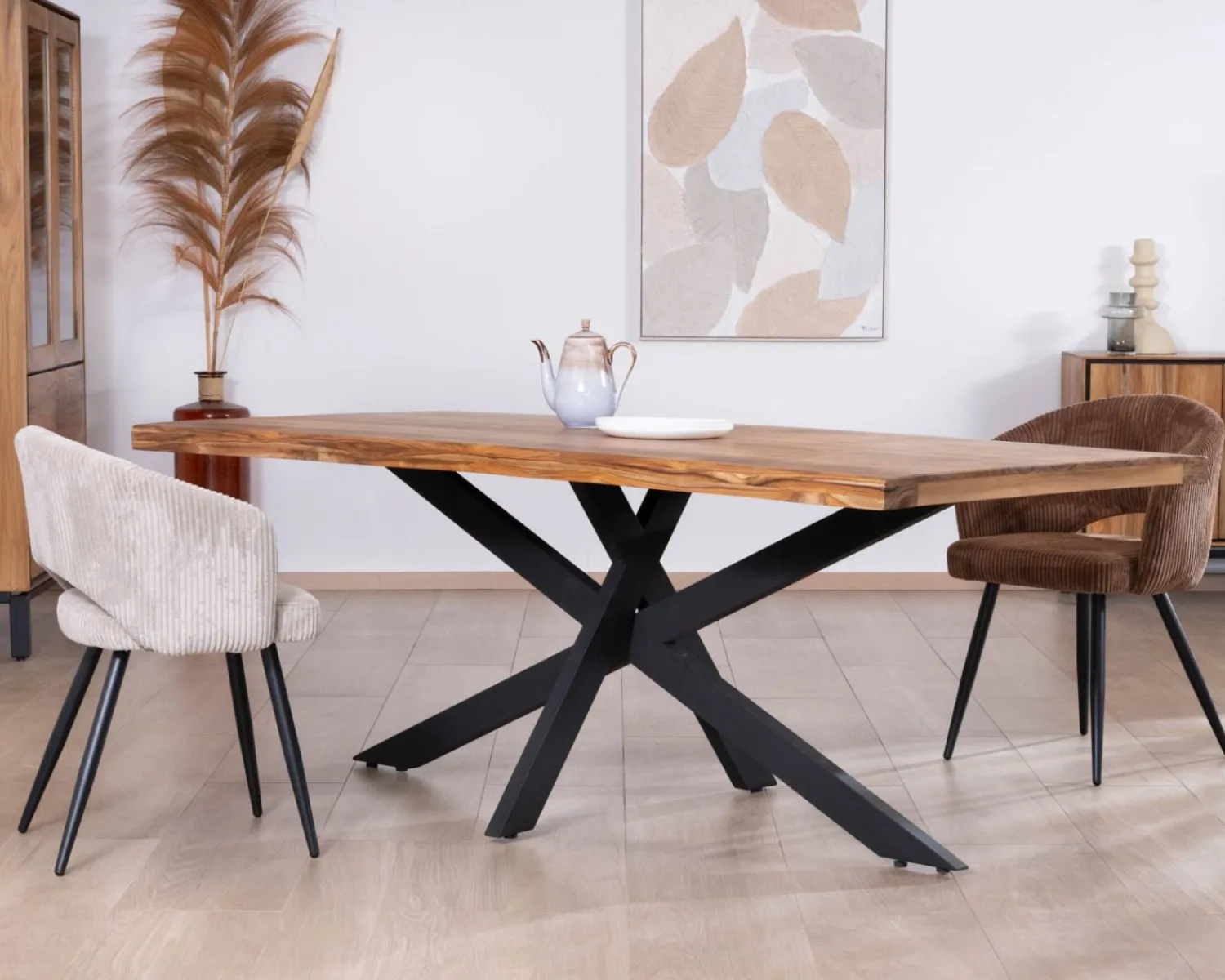 Meuble House Table de repas contemporaine en bois 200 cm "Olonie" pieds croisés en métal New