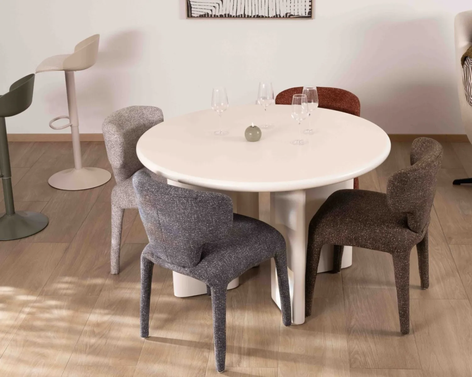 Meuble House Table de repas contemporaine ronde 120 cm coloris crème "Odyna" Online