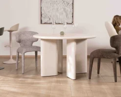 Meuble House Table de repas contemporaine ronde 120 cm coloris crème