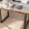Meuble House Table de repas design en bois recyclé et pieds métal en U "Crescendo" avec plateau verre Hot