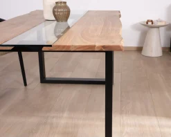 Meuble House Table de repas en acacia avec centre en verre "Novelli" 175 cm Hot