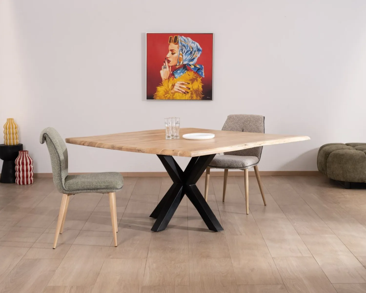 Meuble House Table de repas en acacia et pieds mikado "3D" plateau forme carrée 150 cm Online