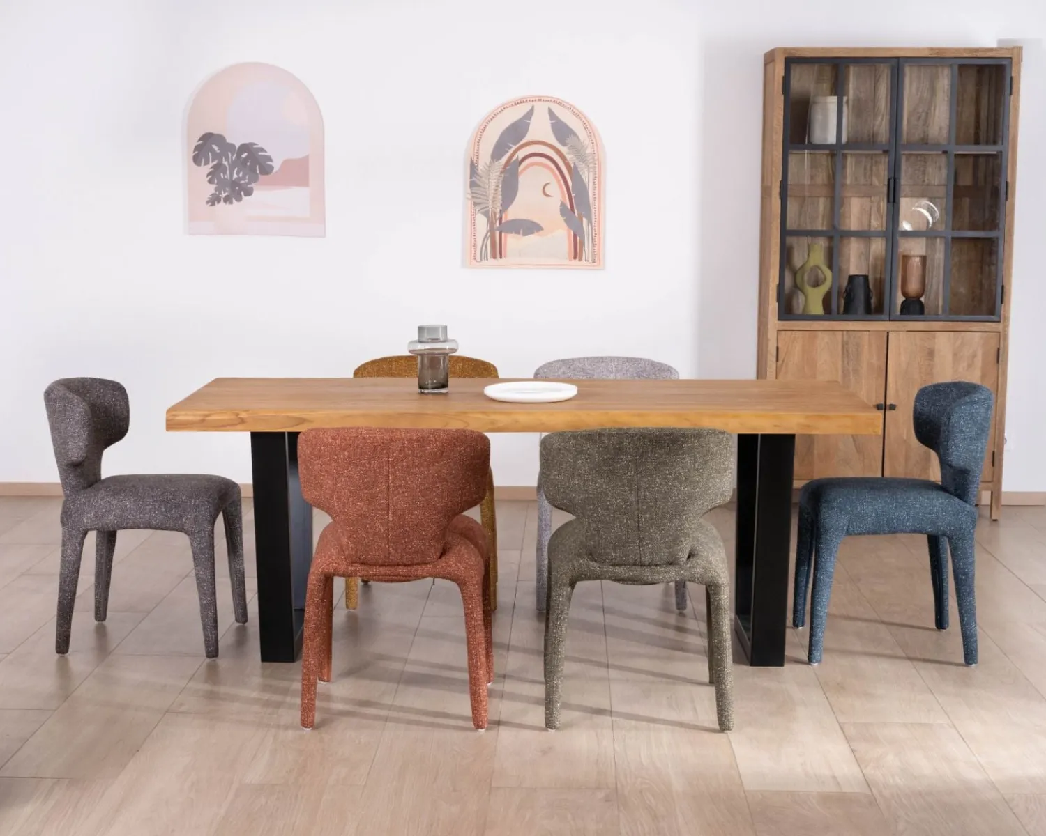 Meuble House Table de repas en teck recyclé massif “Lasia” design contemporain et pieds métal noir Online