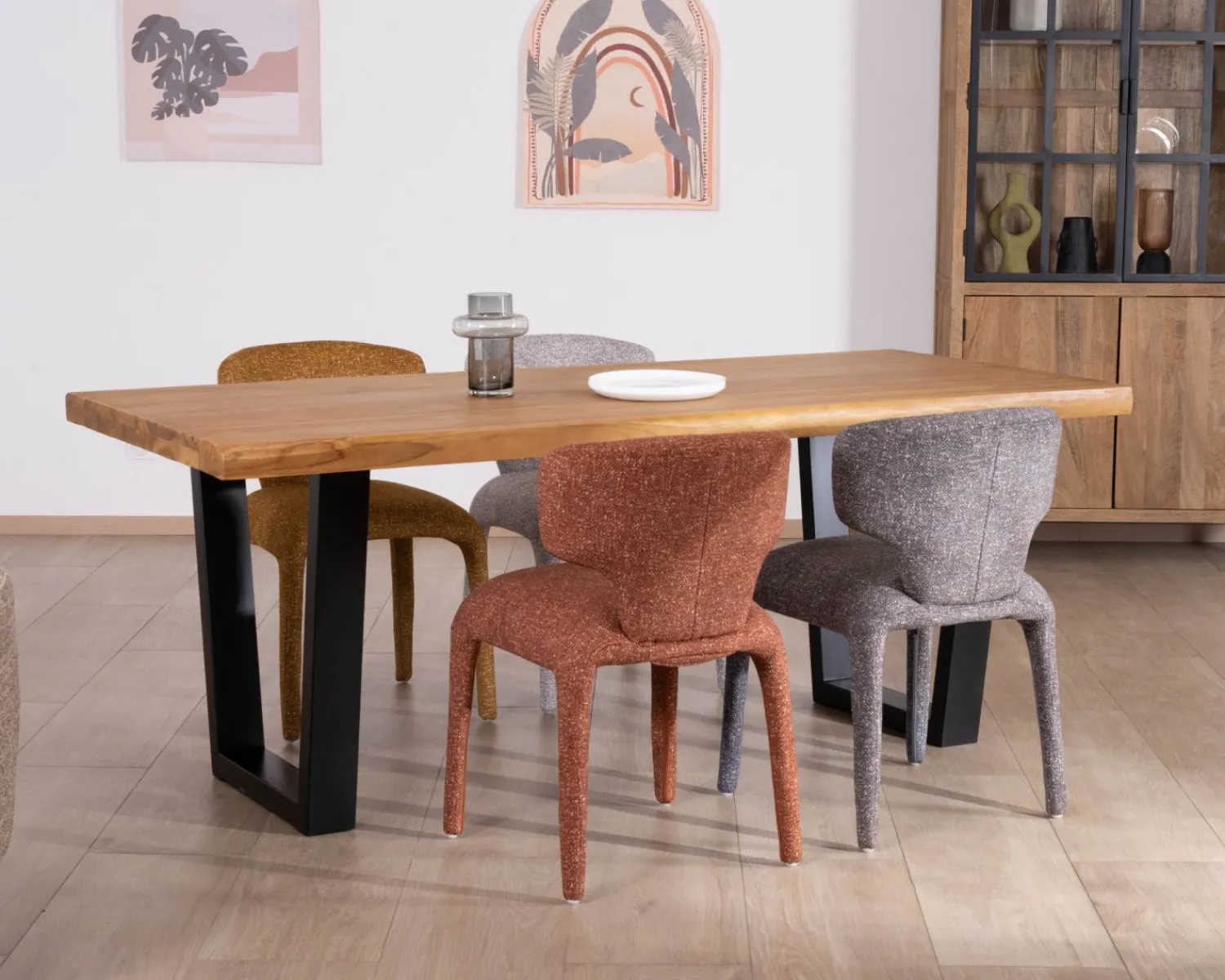 Meuble House Table de repas en teck recyclé massif “Lasia” design contemporain et pieds métal noir Online