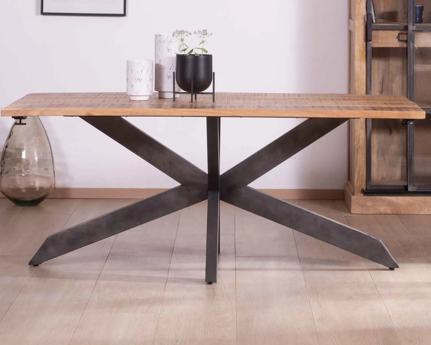 Meuble House Table de repas extensible 180-260cm pied étoile bois métal "Caractère" Hot