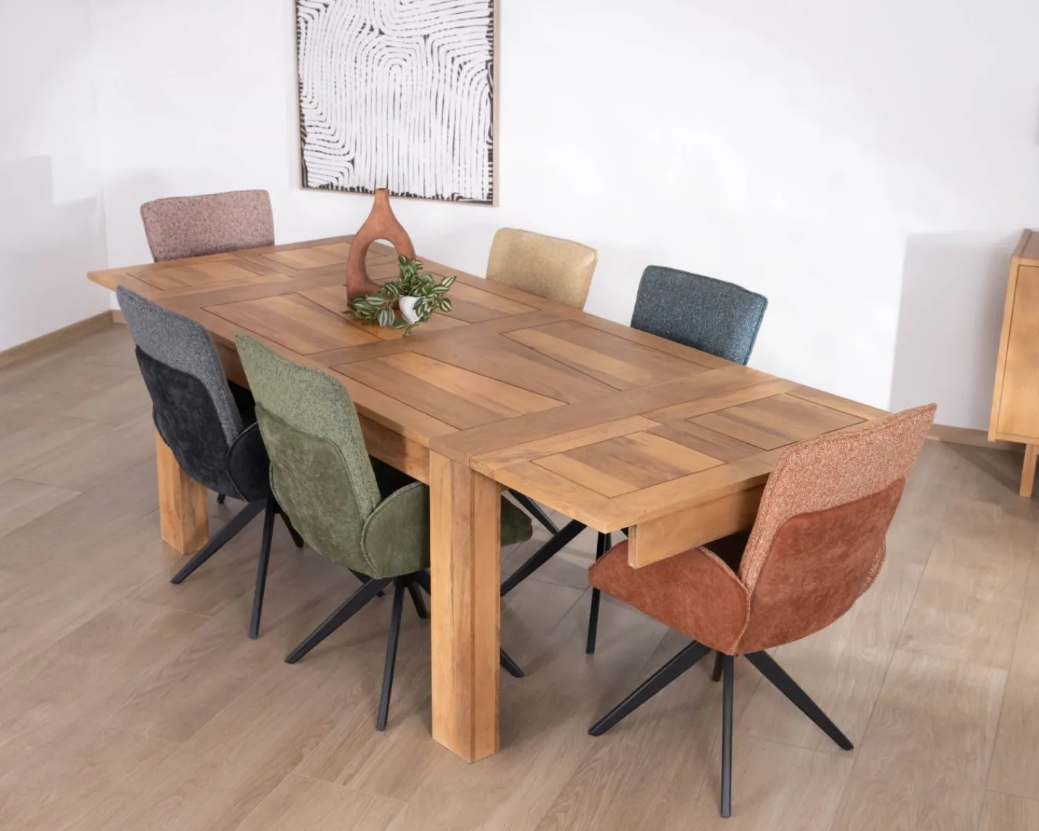 Meuble House Table de repas extensible en manguier teinte chêne clair "Jappéo" 160 à 250 cm Discount